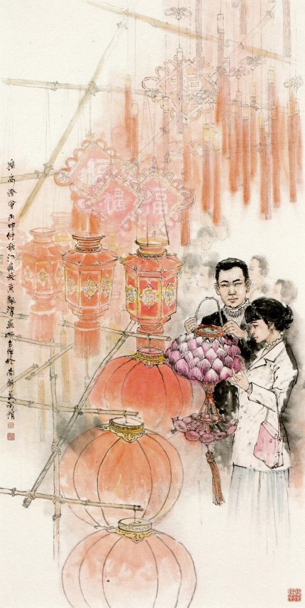 乐安灯会中国画江显蛟黄飘梁燕姗