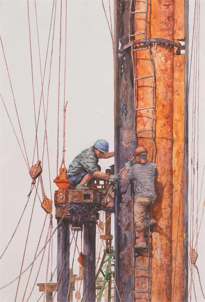 钟志周 水彩画 《汗水铸就辉煌》