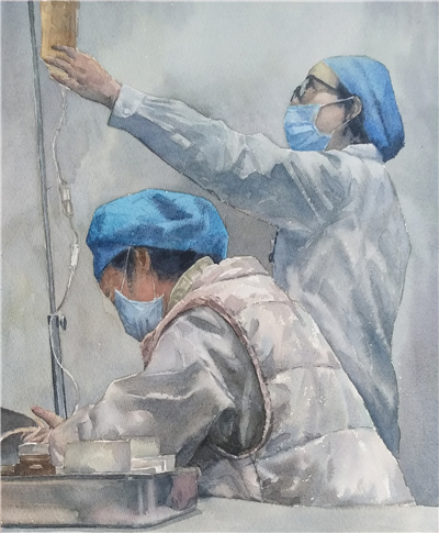 《疫情第一线》60x50cm 油画 王国俊